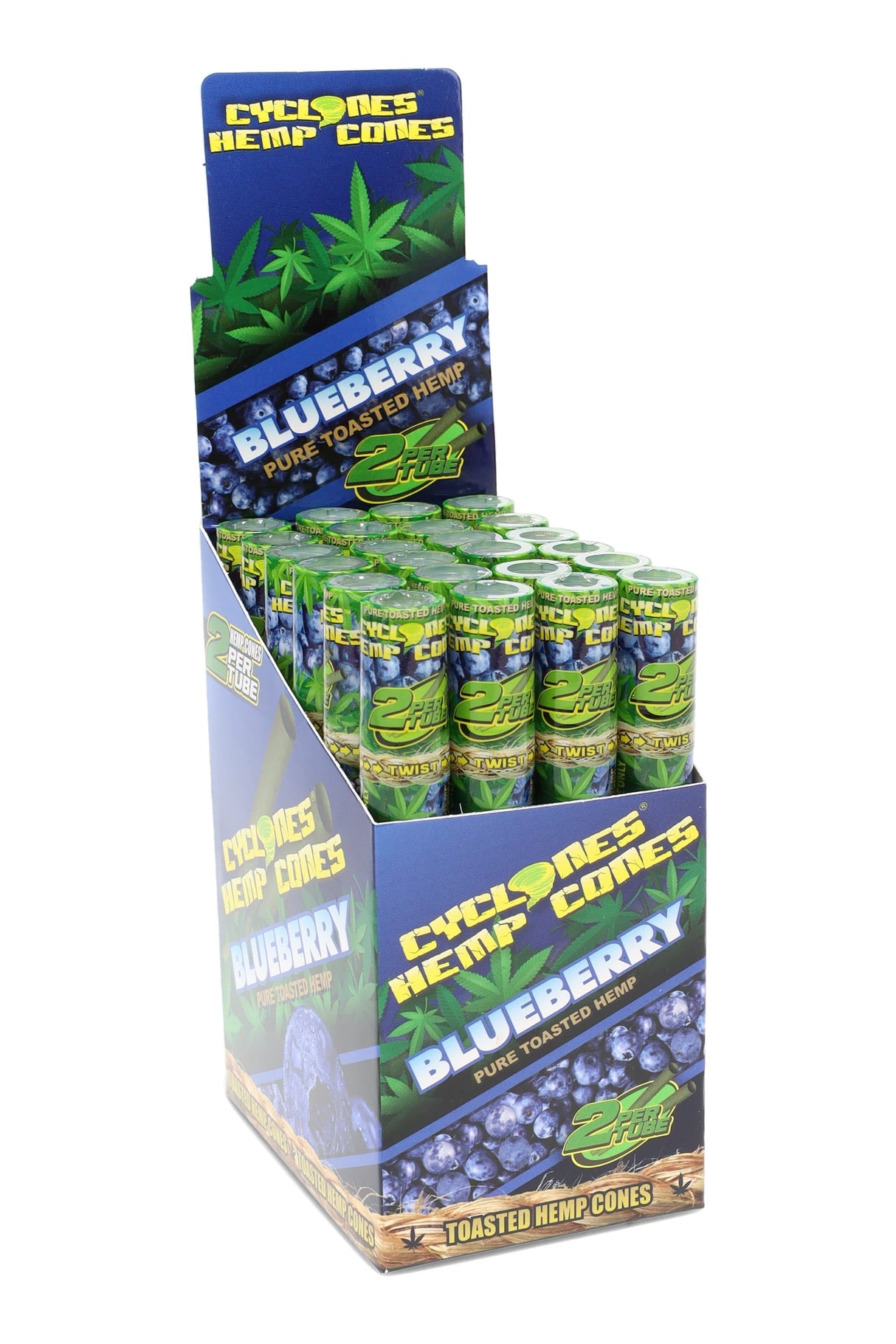 Cyclones 75mm Hemp Cones – 24-Tube Display – 2/Tube