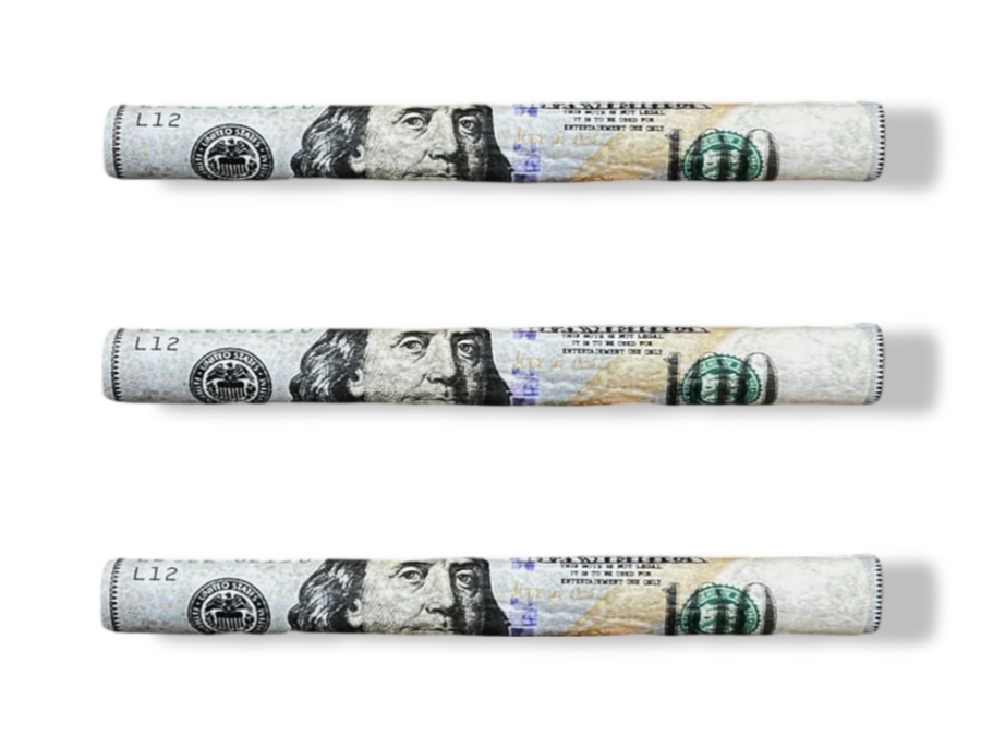 CaliGreenGold 100 Dollar Benny Hemp Blunt Rolls 3-Pack, Organic & Vegan, with Eco Filters
