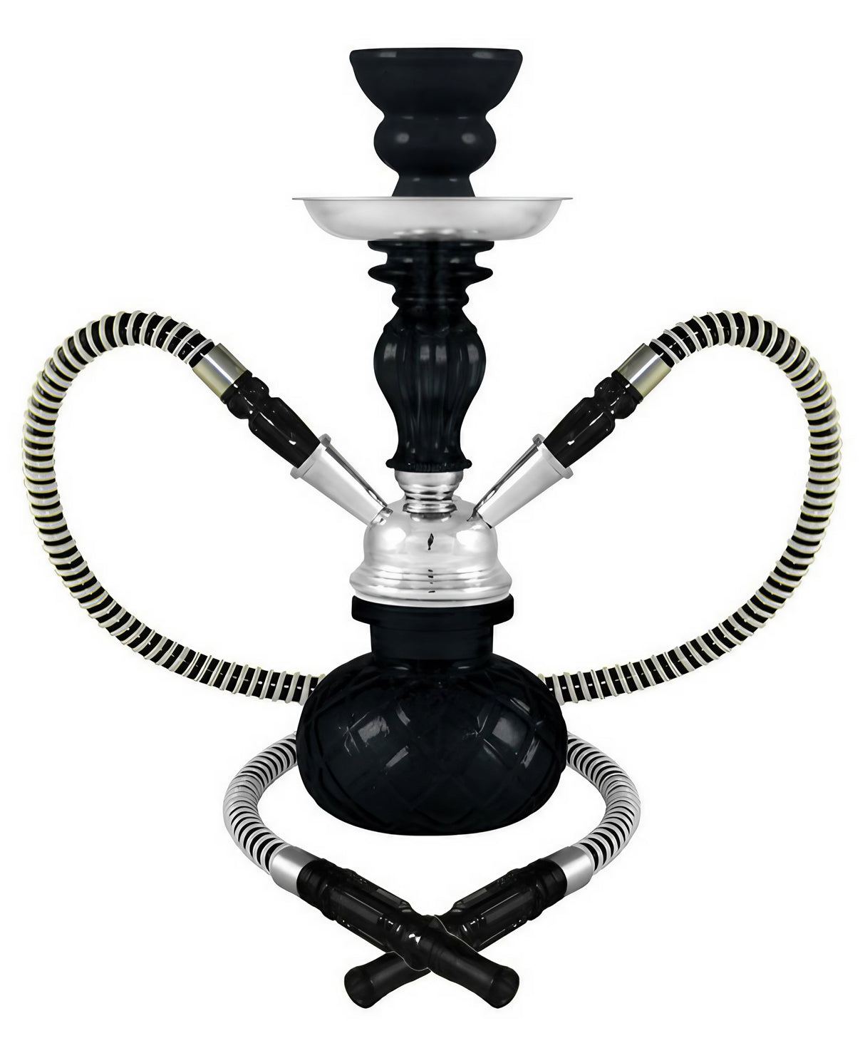 11" Venetian 2-Hose Hookah Set with Ceramic Bowl and Glass Base, Front View on White Background