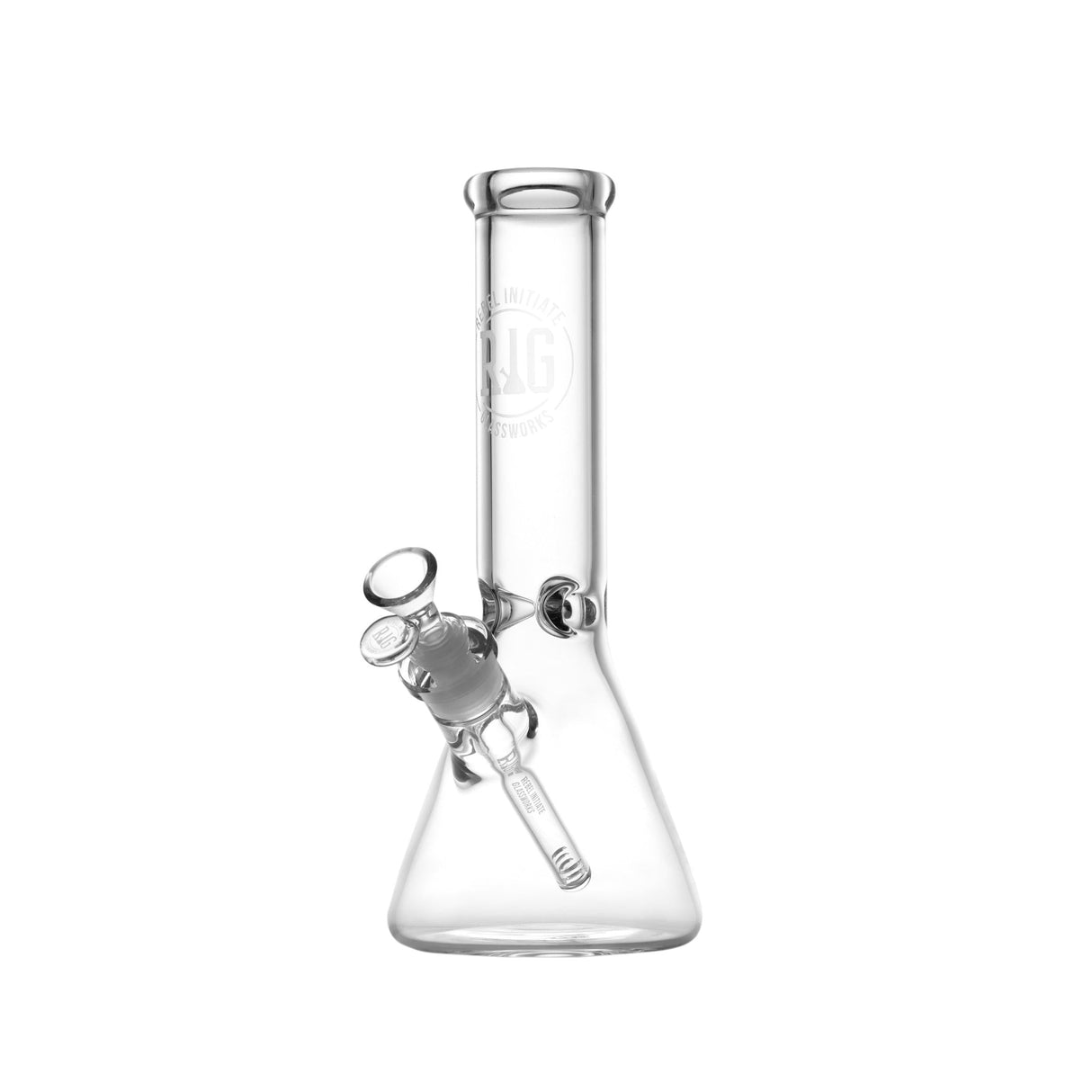 REBEL INITIATE GLASSWORKS 12'' Clear Borosilicate Glass Beaker Bong Front View