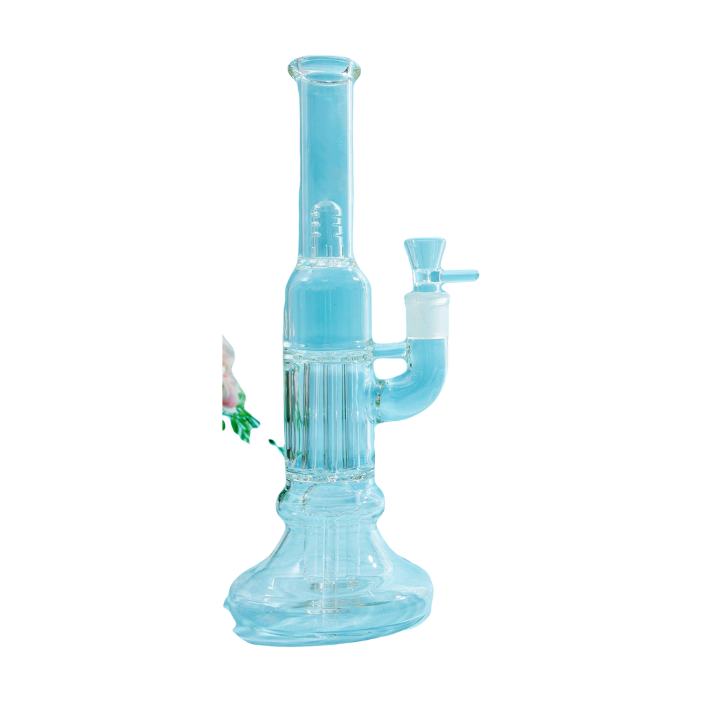 PILOTDIARY 12 Inch Tree Perc Bong, Clear Glass with Smooth Hits, Front View on Blue Background
