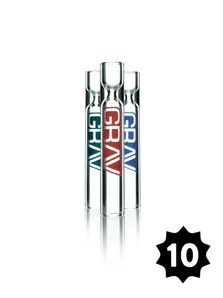 Pack of 10 GRAV 12mm Clear Taster Chillum Hand Pipes for Dry Herbs, Front View