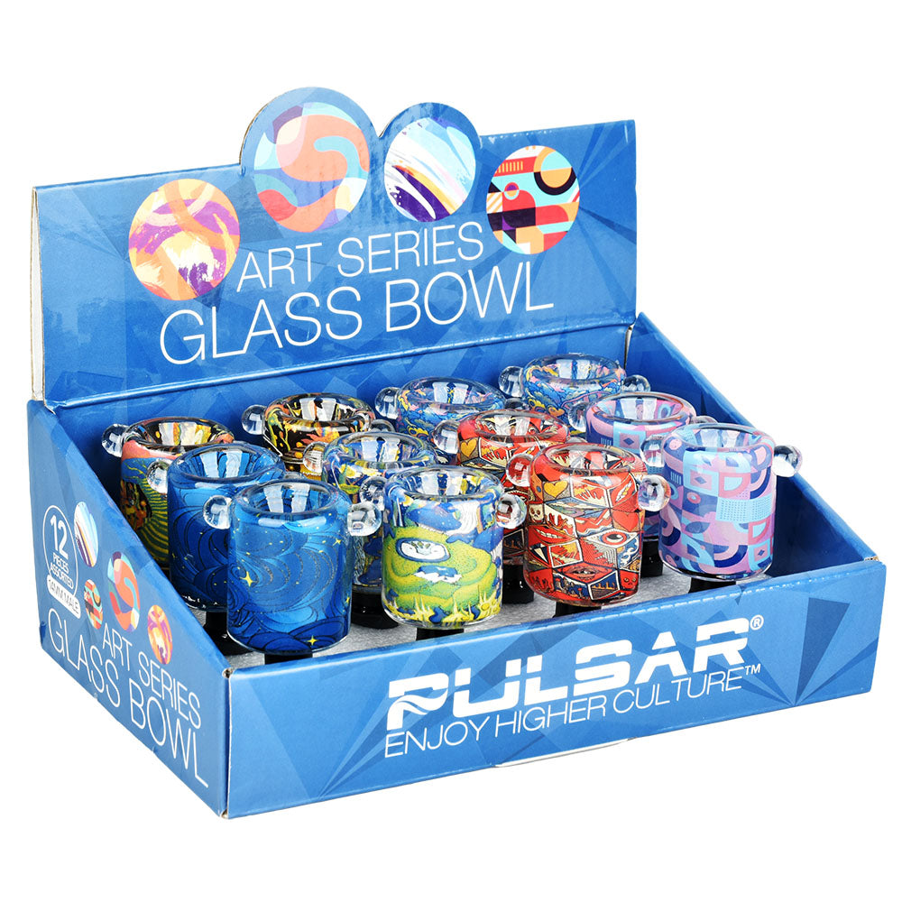 Pulsar Artist Series 14mm Herb Slides in assorted designs displayed in a box
