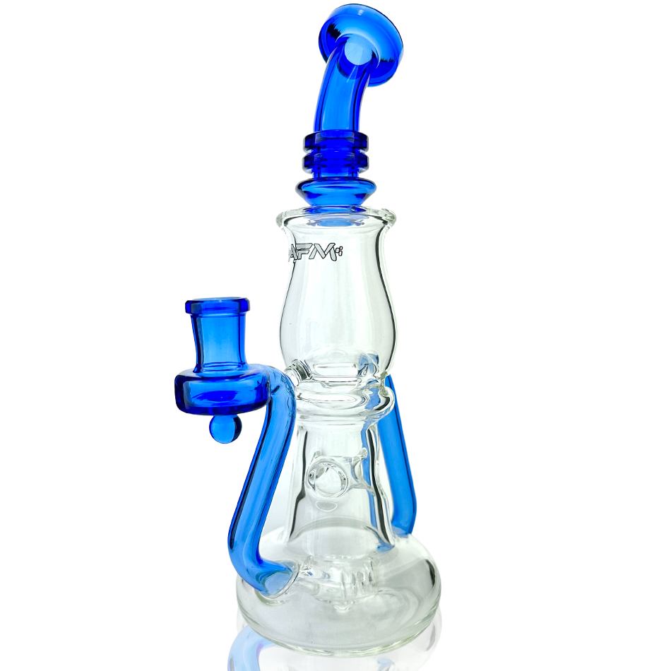AFM 9.5" Nebula Glass Recycler Dab Rig with Blue Accents and 14mm Female Joint