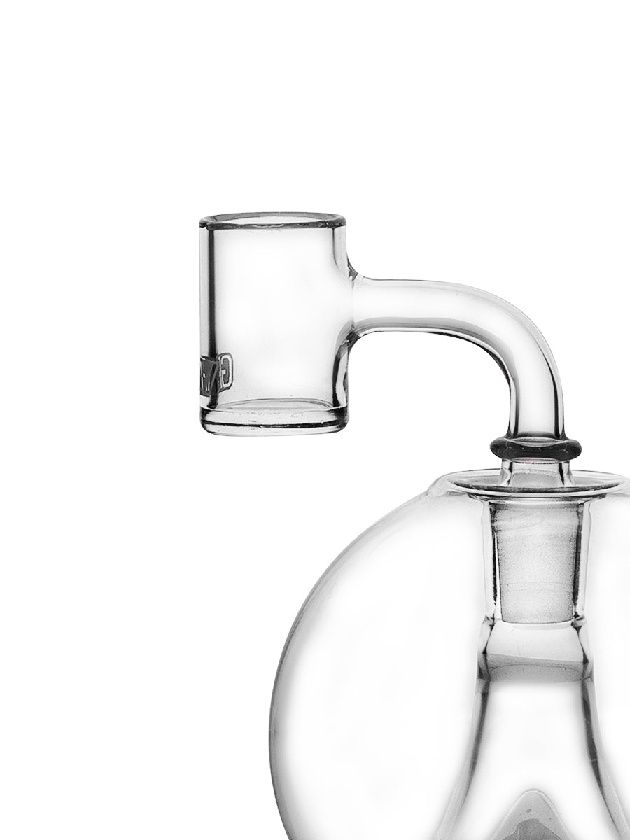 Close-up of 14mm Male GRAV Seamless Quartz Banger for Dab Rigs, Clear Heavy Wall Side View