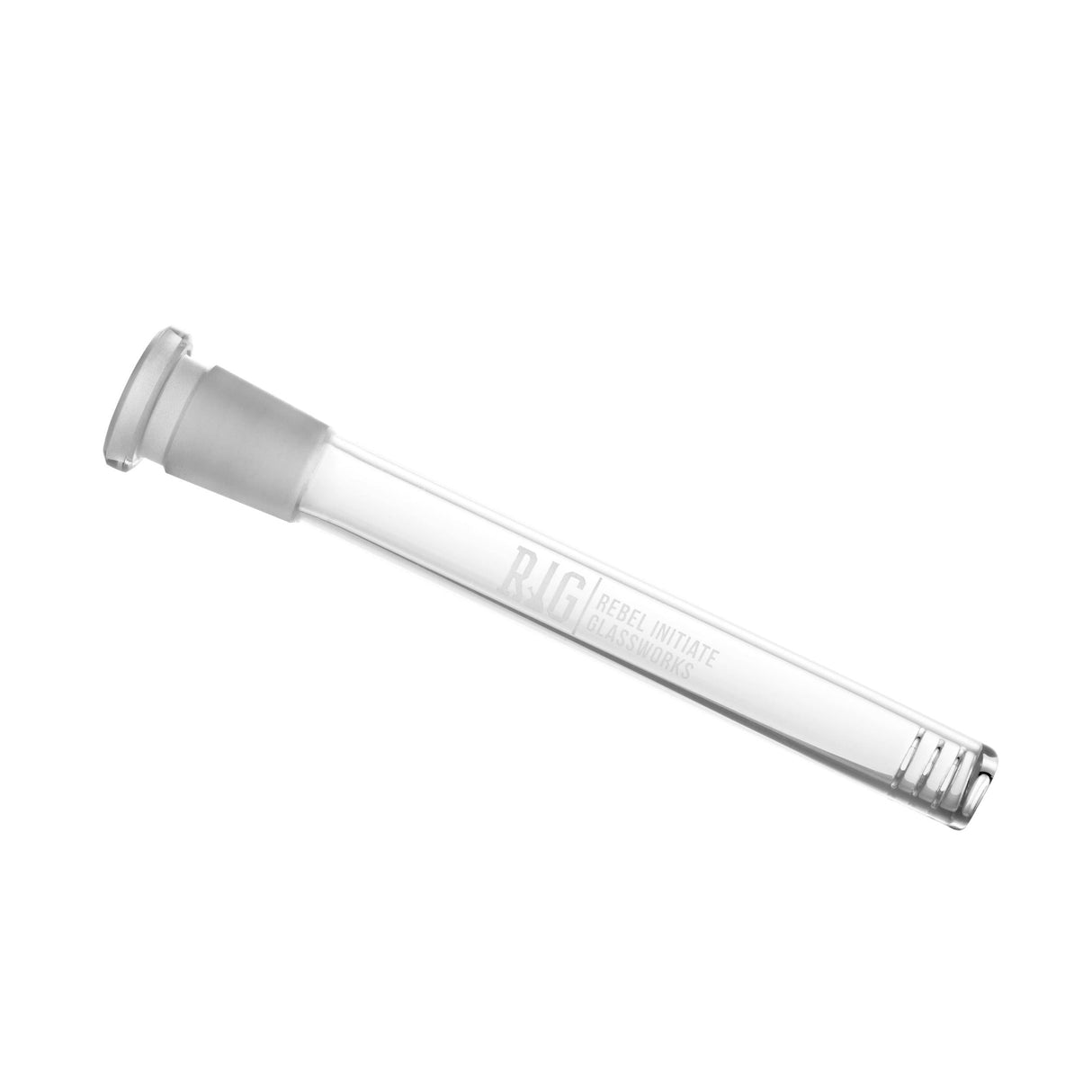 REBEL INITIATE GLASSWORKS Clear Borosilicate Glass Down-stem 14mm to 19mm with Slit-Diffuser