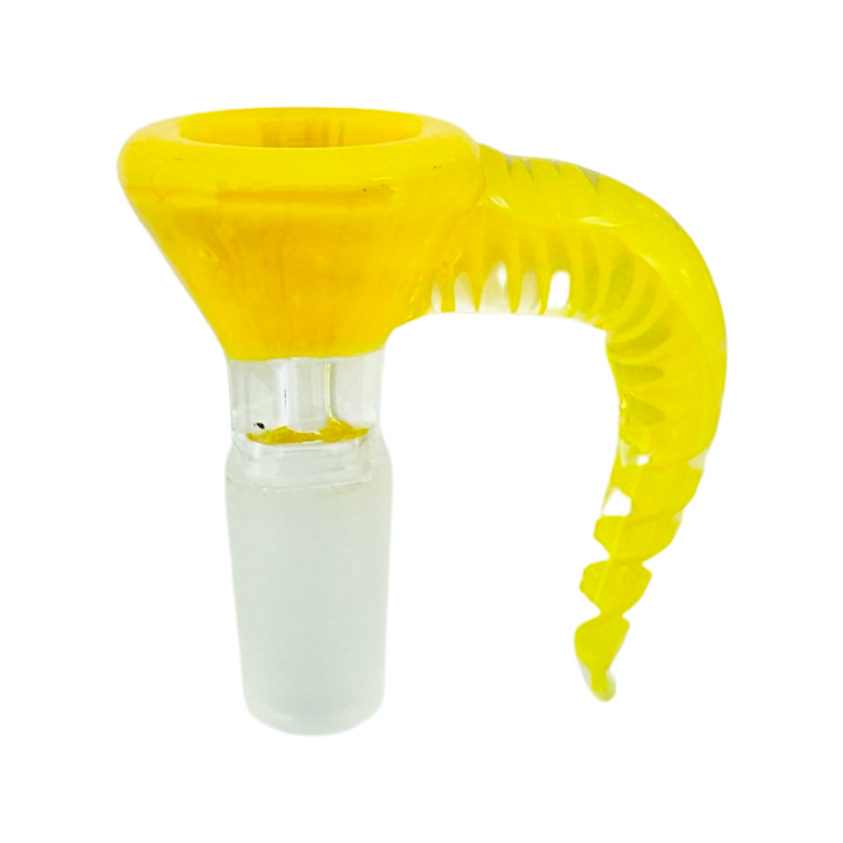 MAV Glass 14mm Yellow Swirl Horn Bowl Hand Pipe - Isolated Side View