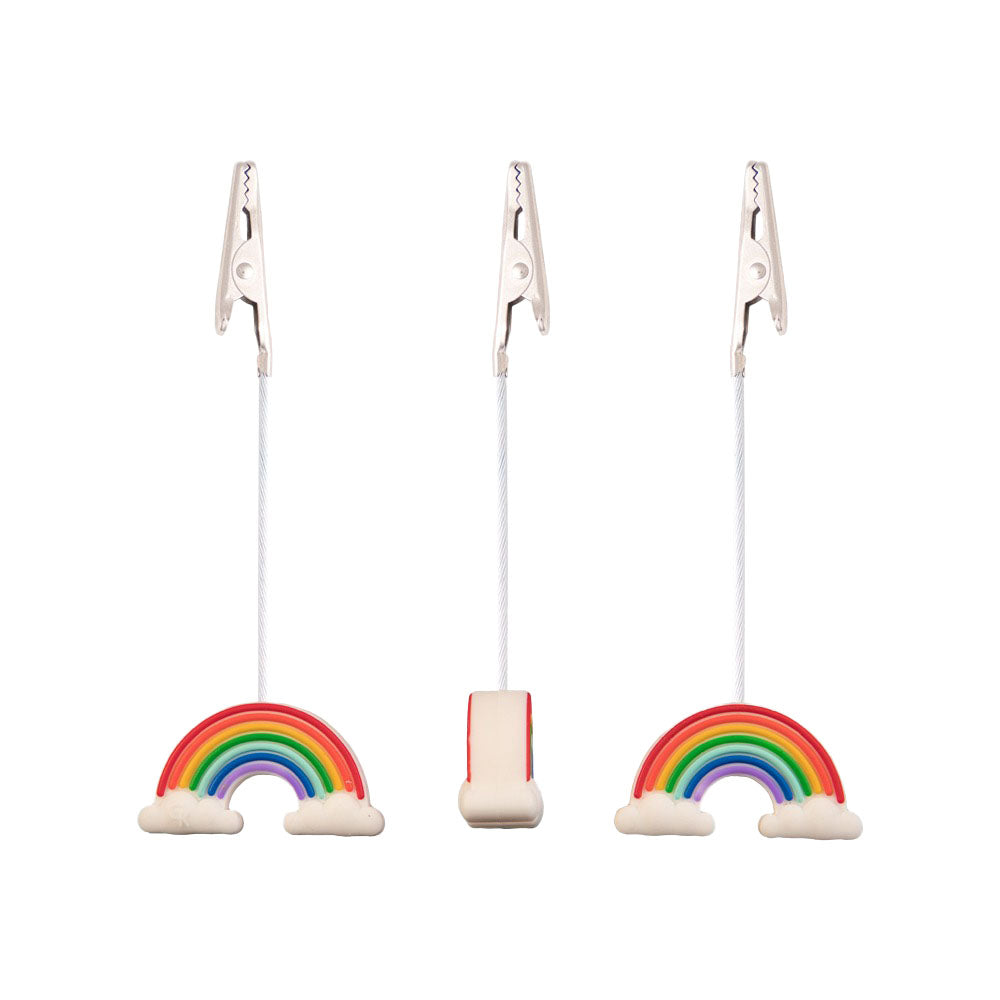 Gator Klips 14PC JAR Rainbow Memo Clips, 4.5" steel clips with rainbow bases, front view