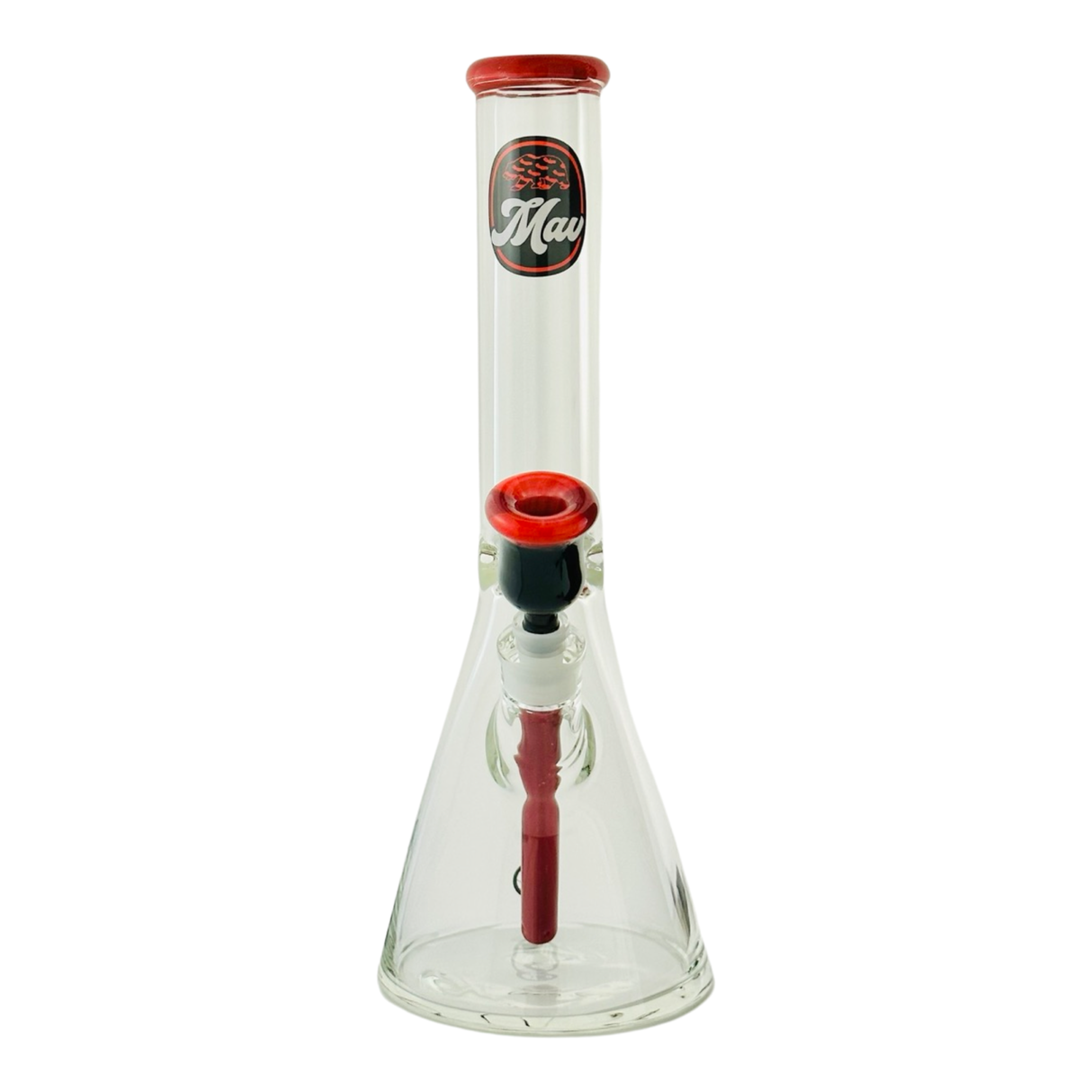 MAV Glass 15" x 9mm Chiquita Accented Beaker Bong Front View on White Background
