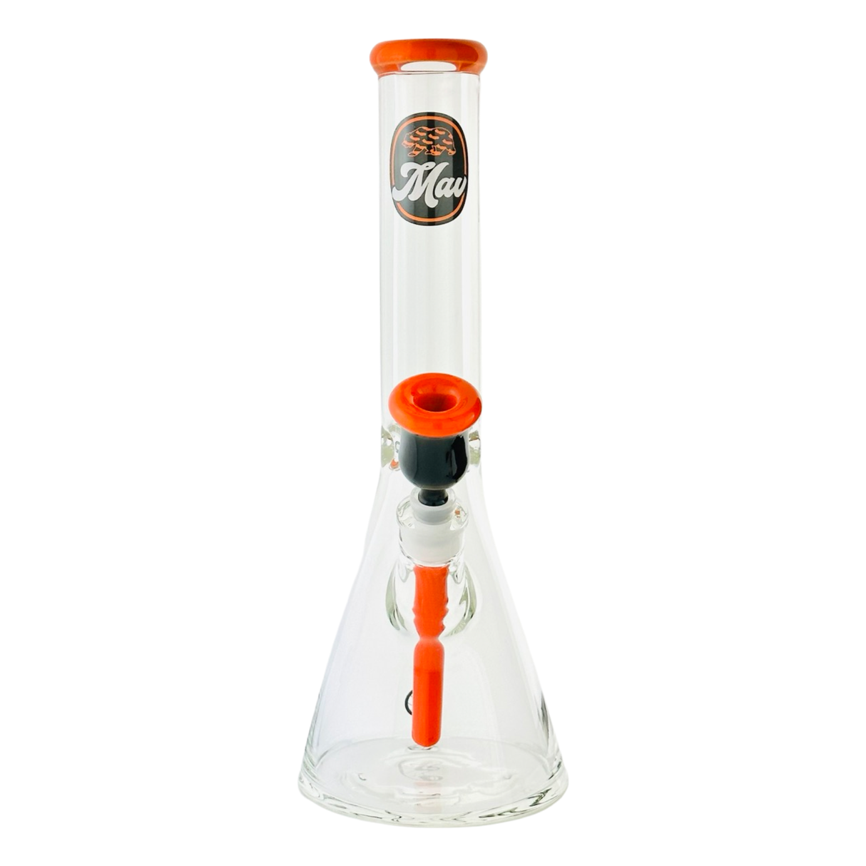 MAV Glass 15" Chiquita Accented Beaker Bong with Orange Highlights - Front View