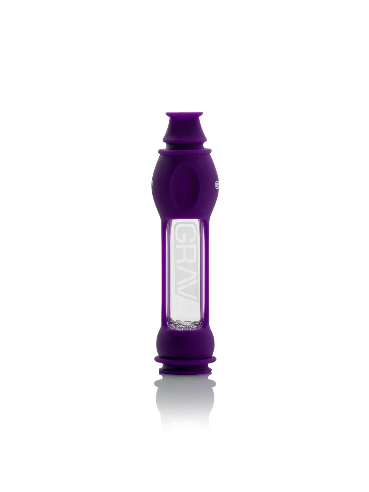GRAV Octo-taster with Silicone Skin in Purple, 16mm Borosilicate Glass Chillum, Front View