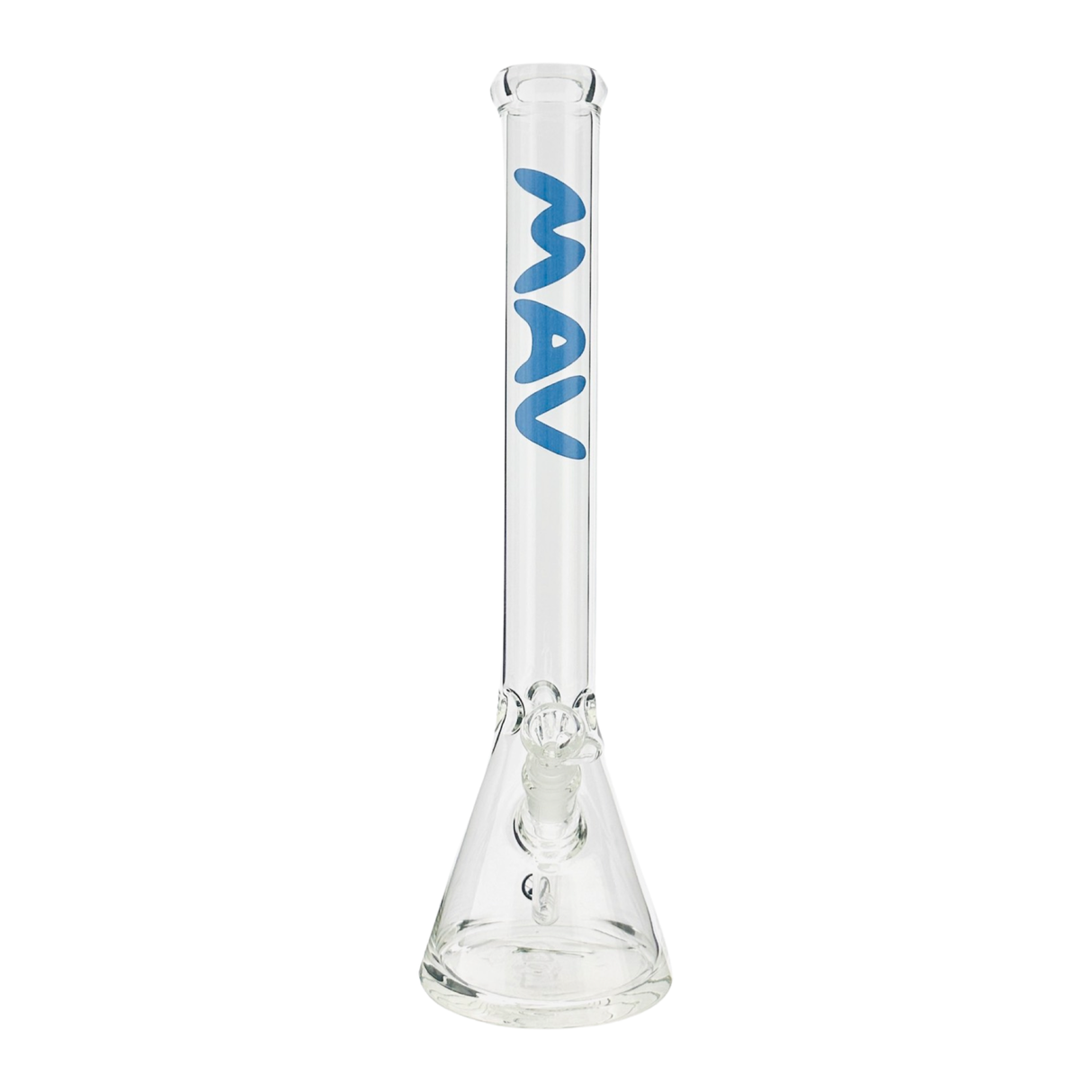 MAV Glass 18" Classic Beaker Bong with Clear Glass and Blue Logo - Front View