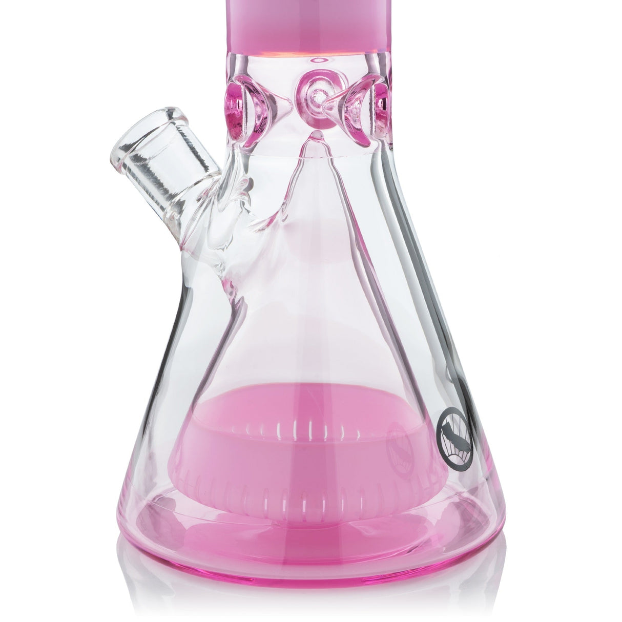 MAV Glass 18" Pink Manhattan Pyramid Beaker with Ice Pinch & Slitted Perc - Front View