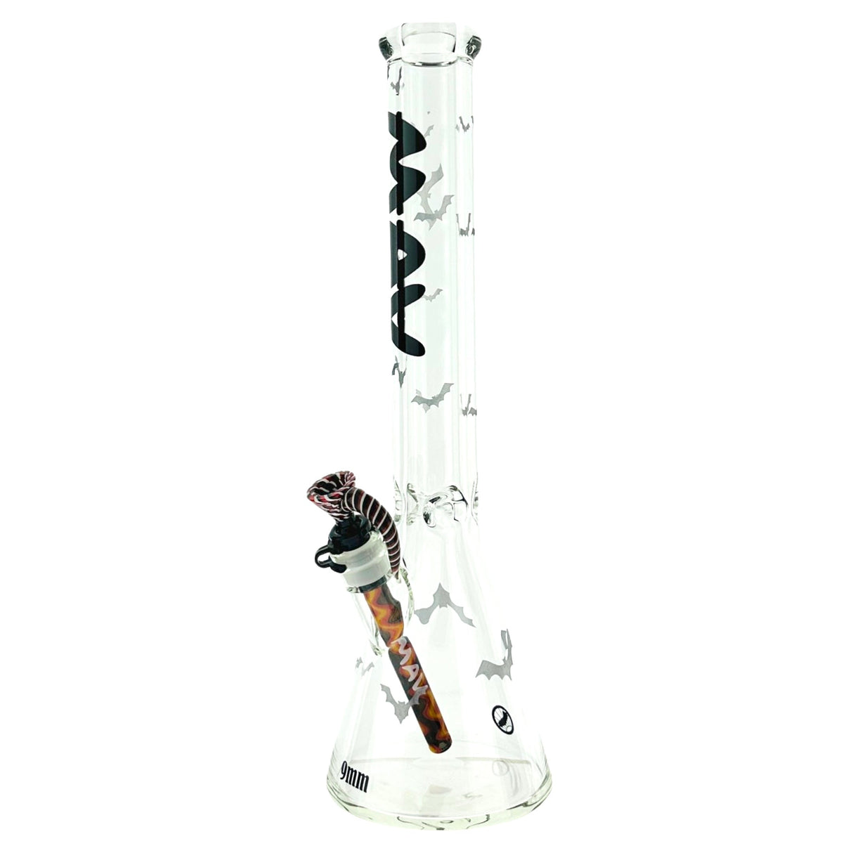 MAV Glass 18" Halloween Beaker Bong with bats design and orange bowl - Front View
