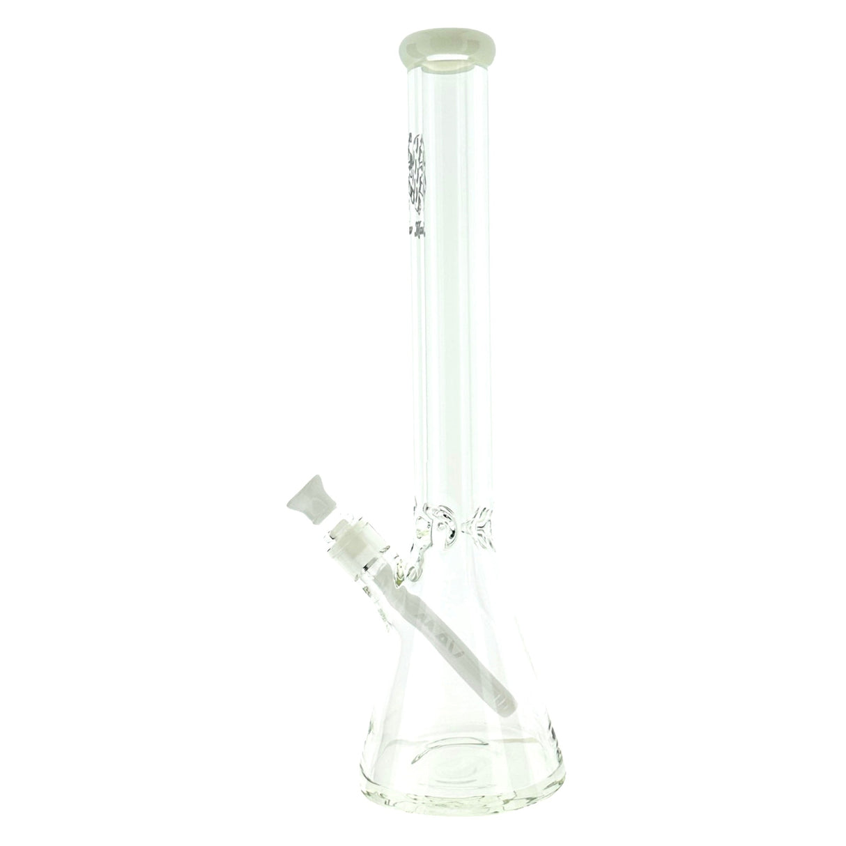 MAV Glass 18" X 9 mm White Laser Bear Beaker Bong Front View on White Background