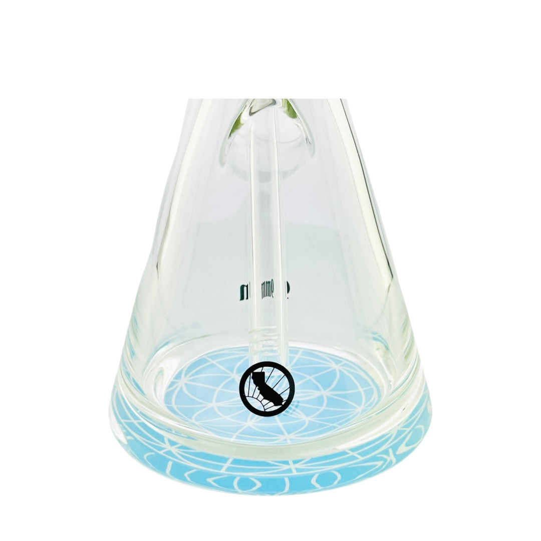 MAV Glass 18" Baby Blue Mandala Beaker Bong, 9mm thick, front view on white background