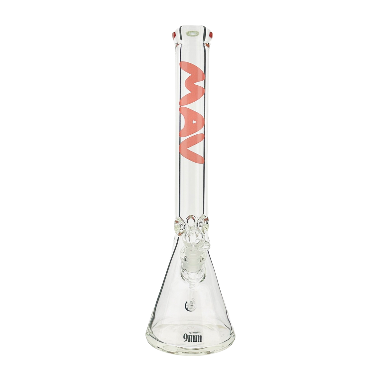 MAV Glass 18" Beaker Bong with Ice Pinch & Downstem, 9mm Thick, Front View
