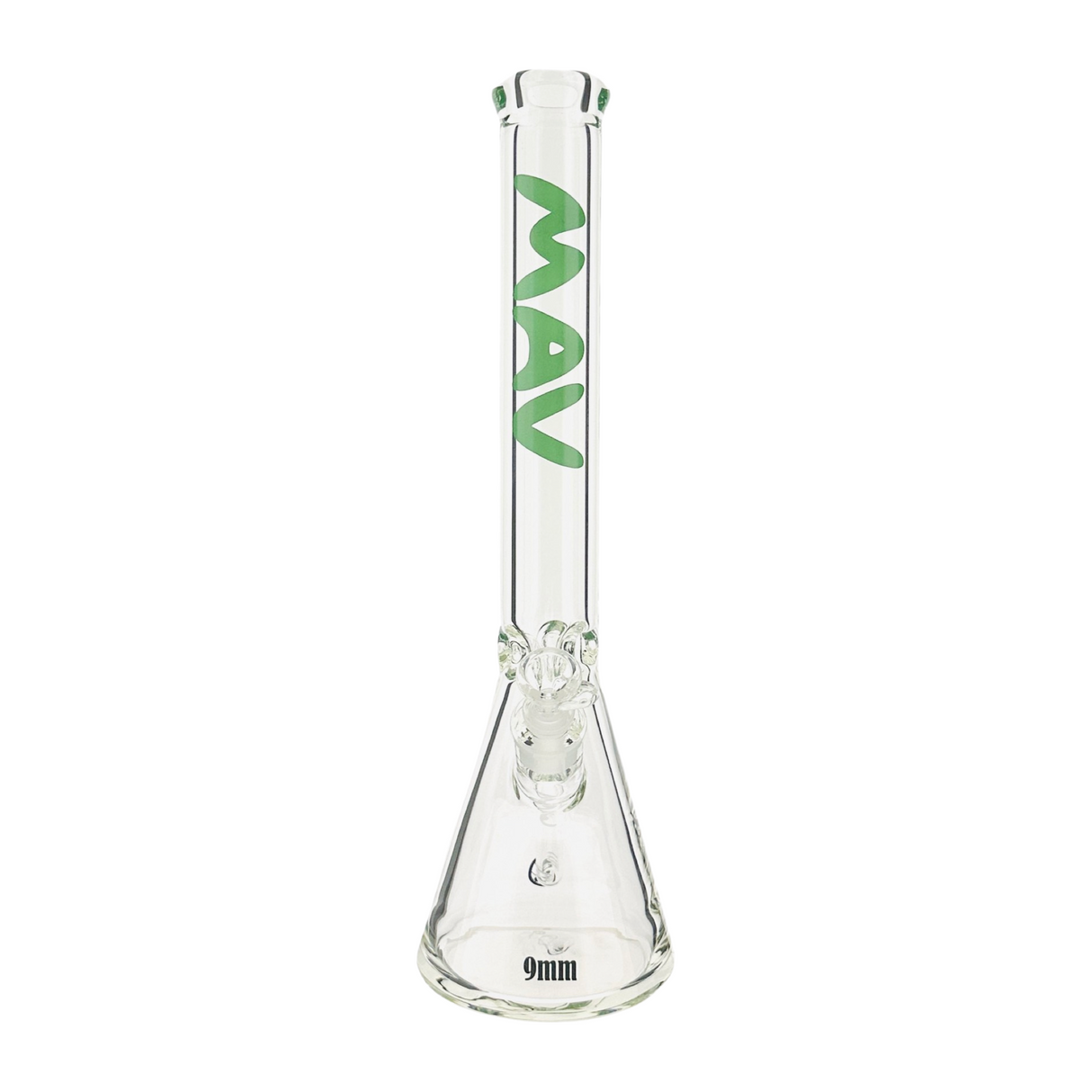MAV Glass 18" Beaker Bong, 9mm Thick with Ice Pinch, Front View on White Background