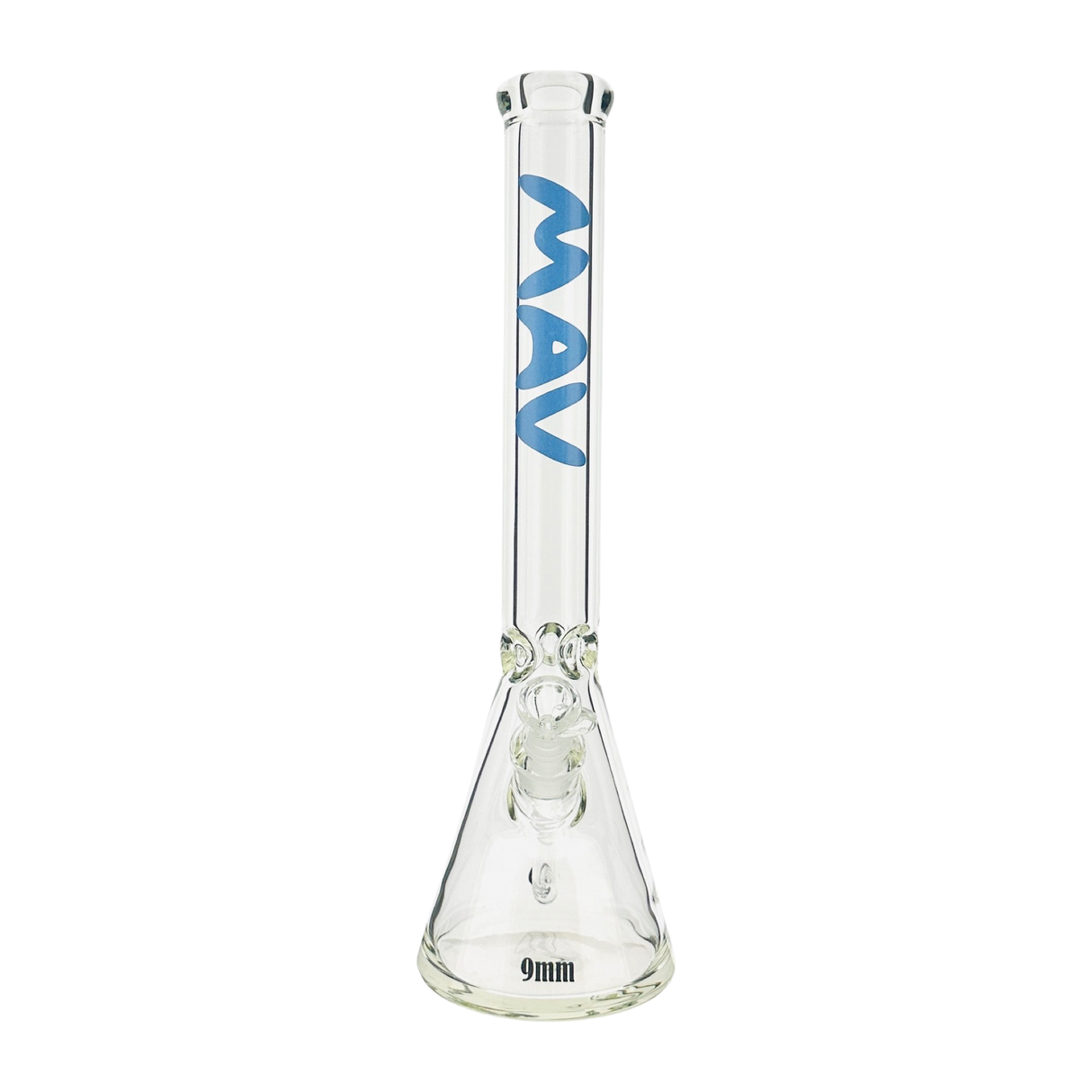 MAV Glass 18" Beaker Bong with Ice Pinch, 9mm Thick, Front View on Seamless White Background