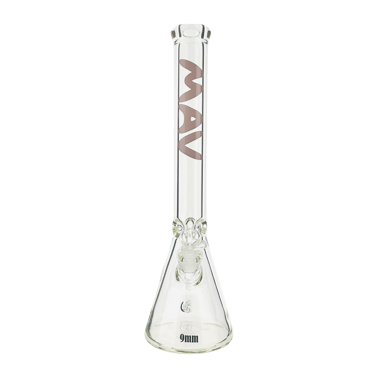 MAV Glass 18" Beaker Bong with 9mm Thickness, Ice Pinch, Front View on Seamless White Background