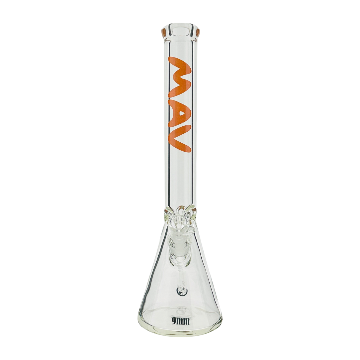 MAV Glass 18" Beaker Bong in Banana Yellow with Ice Pinch, 9mm Thick, Front View