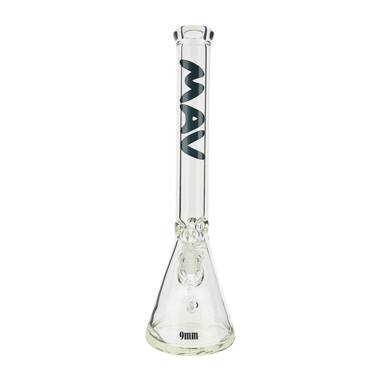 MAV Glass 18" Beaker Bong with 9mm Thickness, Ice Pinch & Clear Downstem, Front View