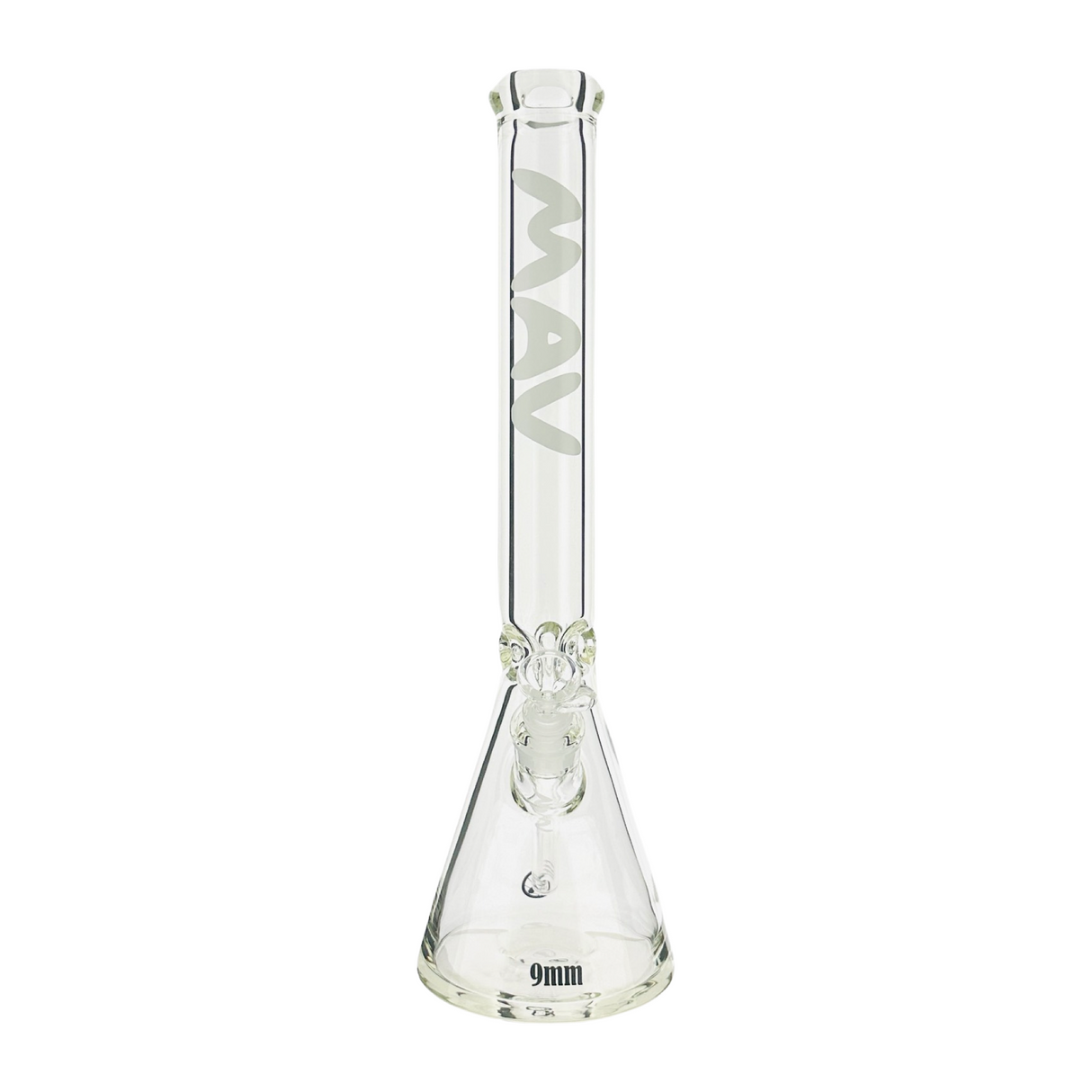 MAV Glass 18" Beaker Bong, 9mm Thick with Ice Pinch, Clear Downstem, Front View