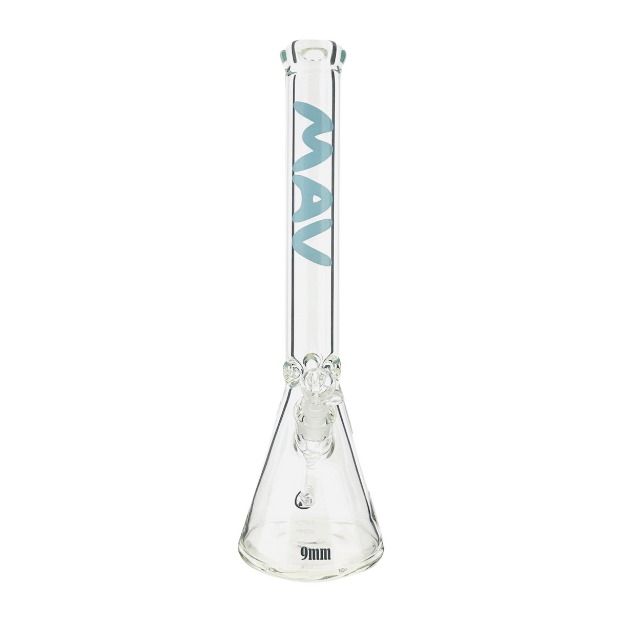 MAV Glass 18" Beaker Bong, 9mm Thick with Ice Pinch, Front View on Seamless White Background