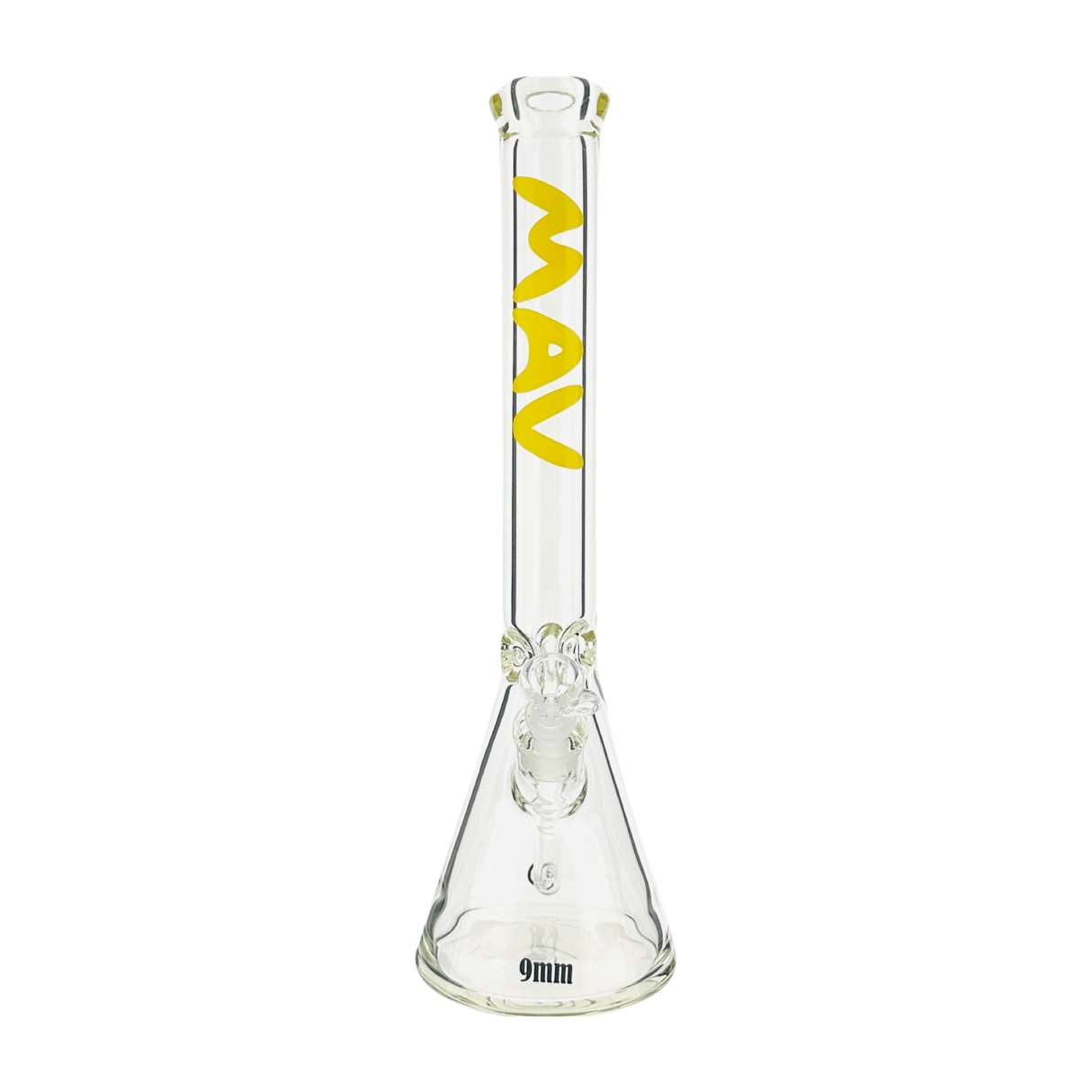 MAV Glass 18" x 9mm Clear Beaker Bong Front View on White Background