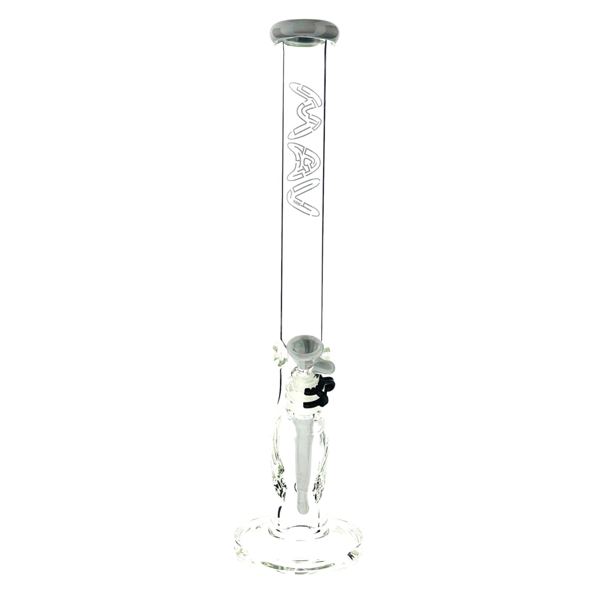 MAV Glass 18" Straight Bong with Maze Design, 9mm Thick, Ice Pinch, Front View on White