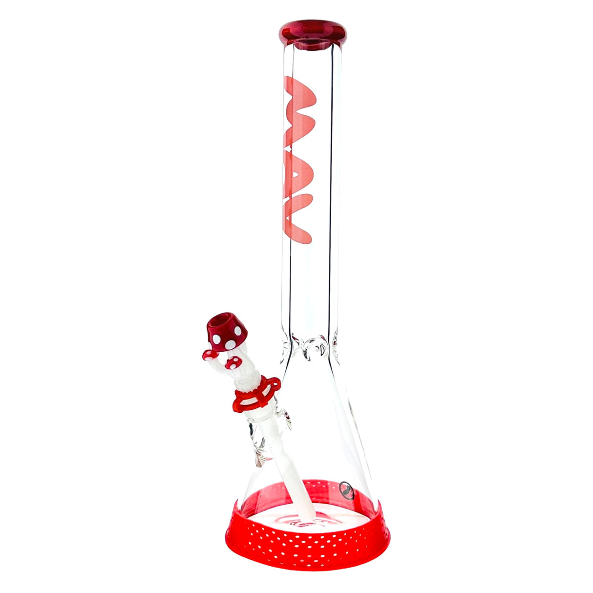 MAV Glass 18" X 9mm Red Shroomy Shroom Set Bong, Front View on White Background