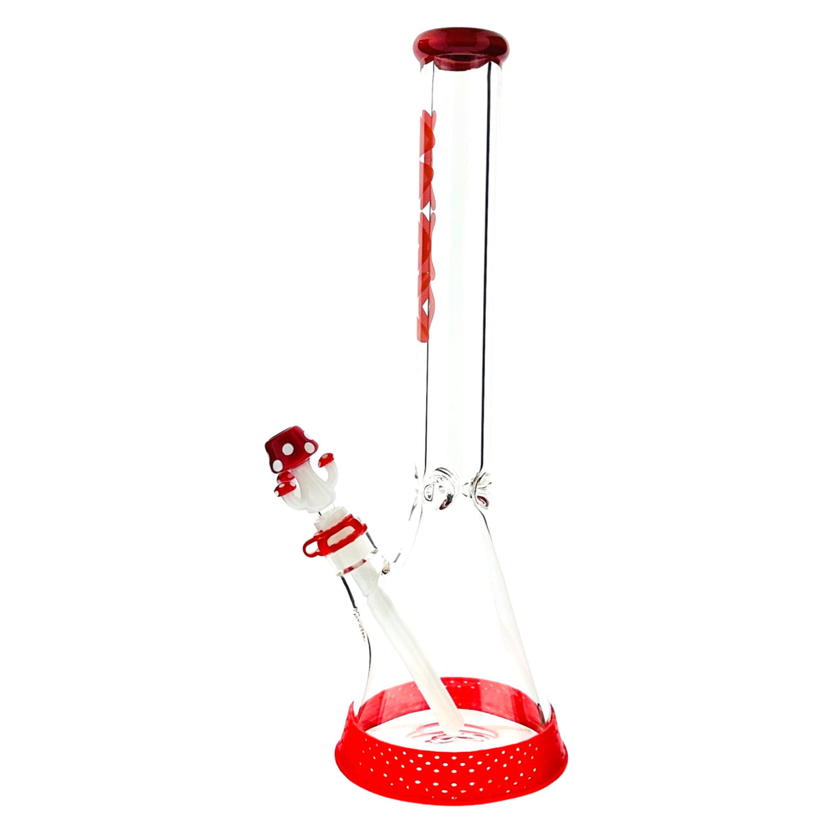 MAV Glass 18" X 9mm Red Shroomy Shroom Set Bong Front View on White Background