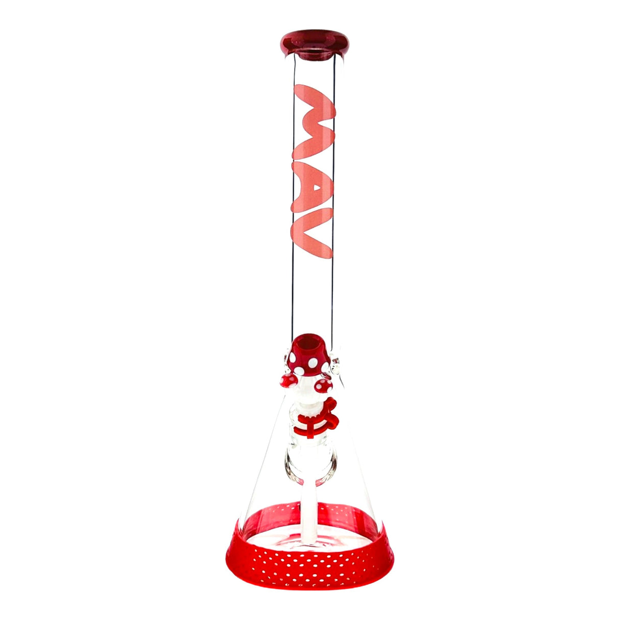 MAV Glass 18" X 9mm Red Shroomy Shroom Bong Set Front View on White Background