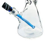 Close-up of 18" X 9mm Smoke MAV Glass Beaker Bong with Neon Blue Downstem