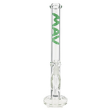 MAV Glass 18" x 9mm Clear Straight Tube Bong with Green Logo Front View