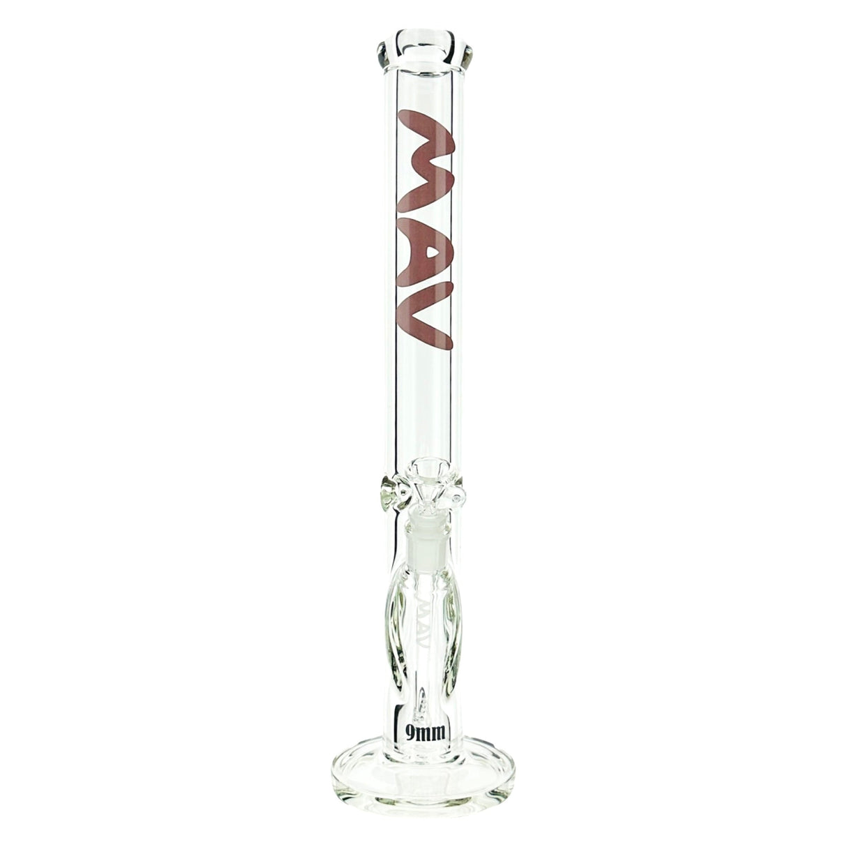 MAV Glass 18" Straight Tube Bong, 9mm Thick with Ice Pinch, Clear Glass, Front View