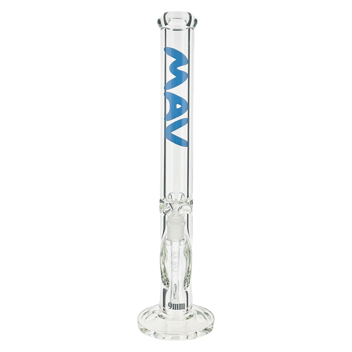 MAV Glass 18" Straight Tube Bong with 9mm Thick Glass and Ice Pinch, Front View on White