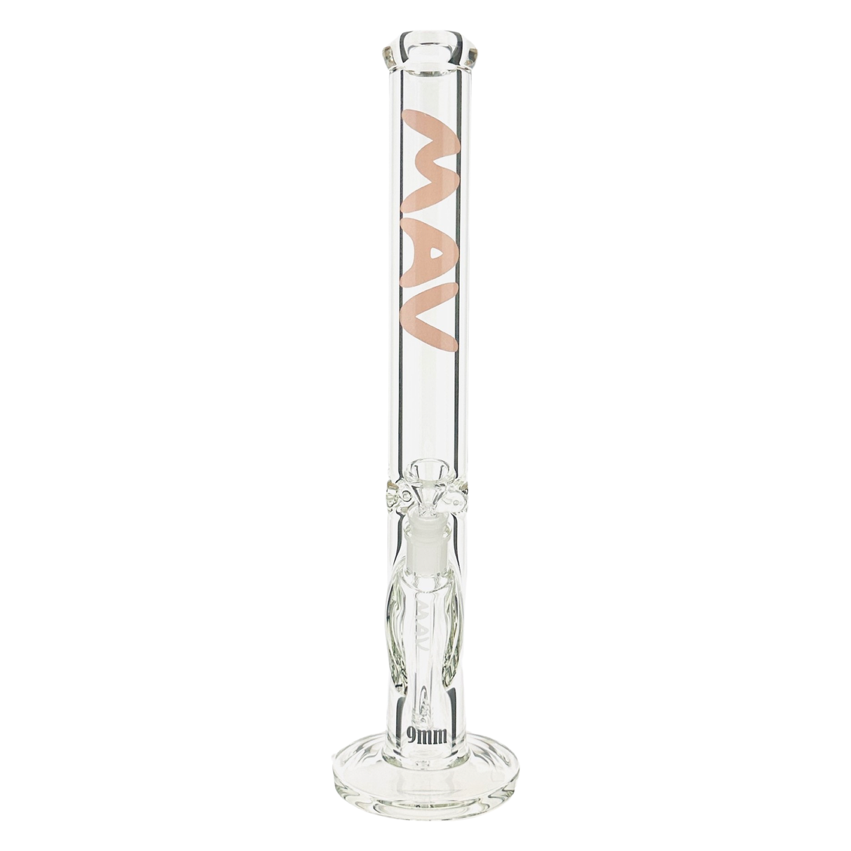 MAV Glass 18" Straight Tube Bong with Ice Pinch, 9mm Thick Glass, Front View on White