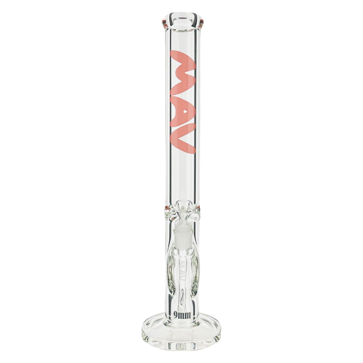 MAV Glass 18" x 9mm Straight Tube Bong Front View on White Background