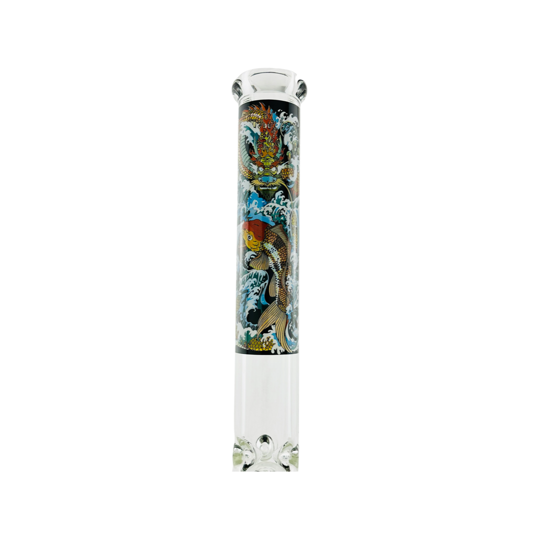 MAV Glass 18" Dragon Koi Beaker Bong, 9mm Thick, Front View on White Background