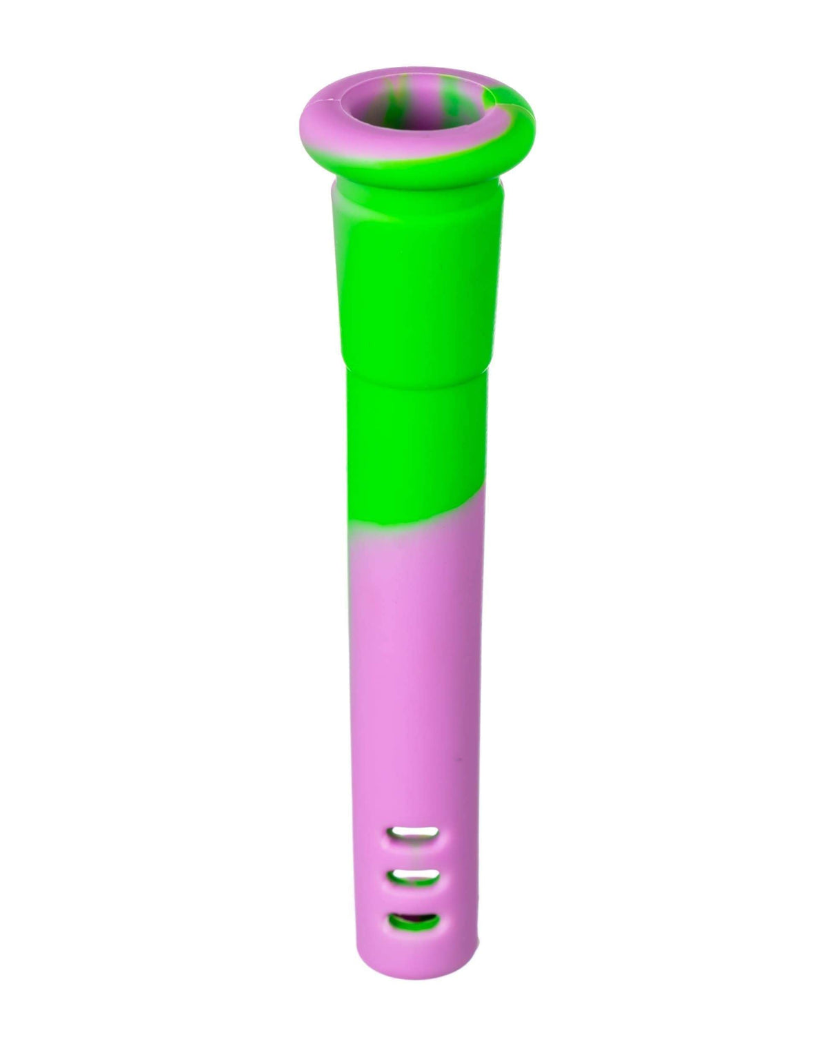 3" Silicone Downstem for Bongs in Green & Purple, Front View on White Background