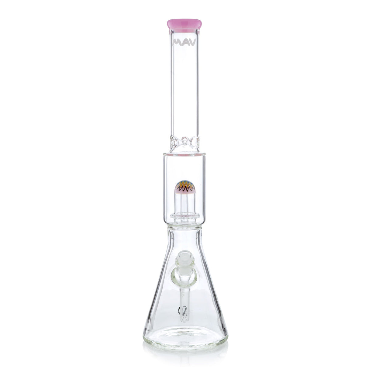 MAV Glass 19" Tall Beaker Bong with Wig Wag UFO Perc and Ice Pinch, Front View on Seamless White