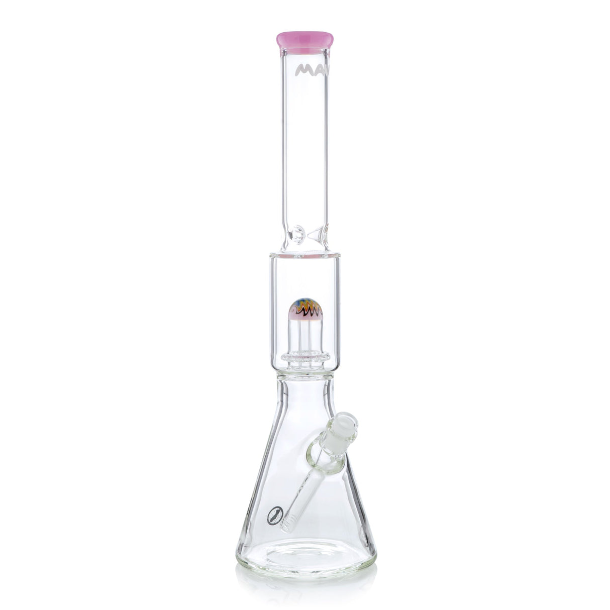 MAV Glass 19" Pink Wig Wag UFO Perc Beaker Bong with Ice Pinch Front View