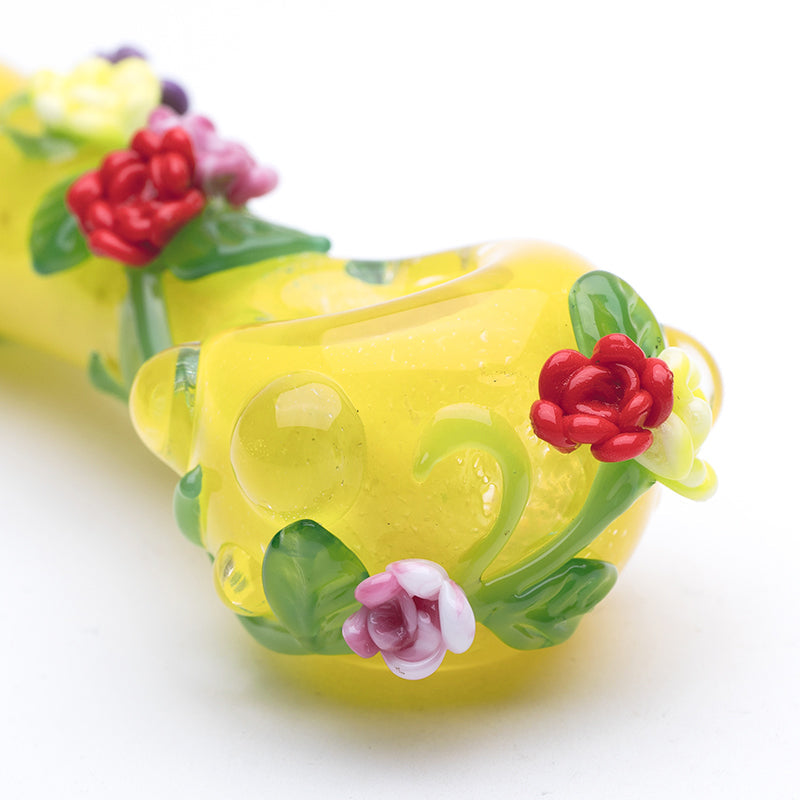 Empire Glassworks Rainbow Garden Mini Spoon Pipe with Floral Design - Close-up