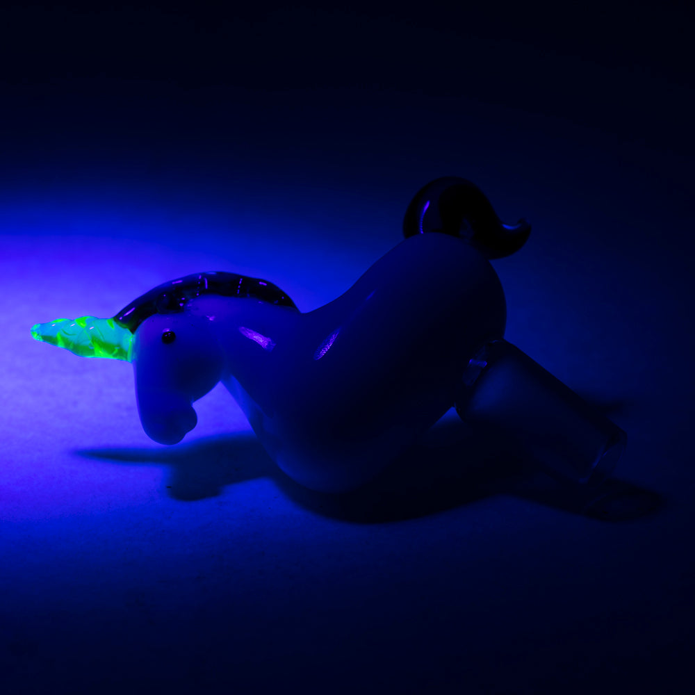 Empire Glassworks UV Reactive Unicorn Bong Bowl - 14.5mm Male, Glowing under Blacklight