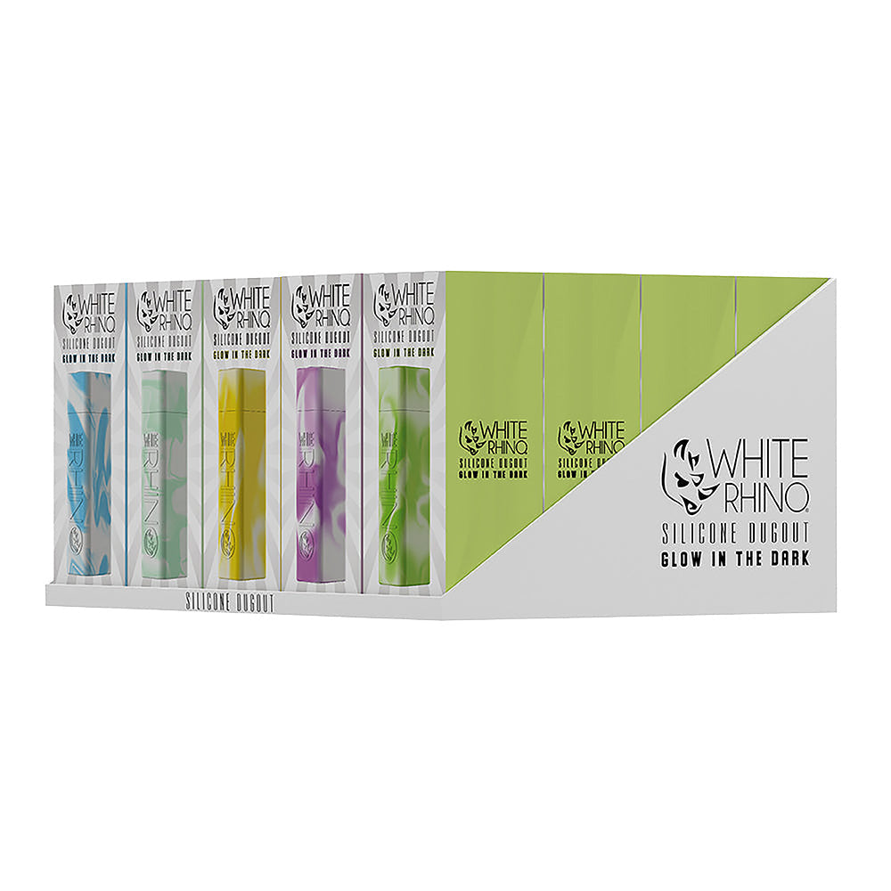 20PC White Rhino Silicone Dugout Display - Assorted Colors - 3.25" Glow Variant