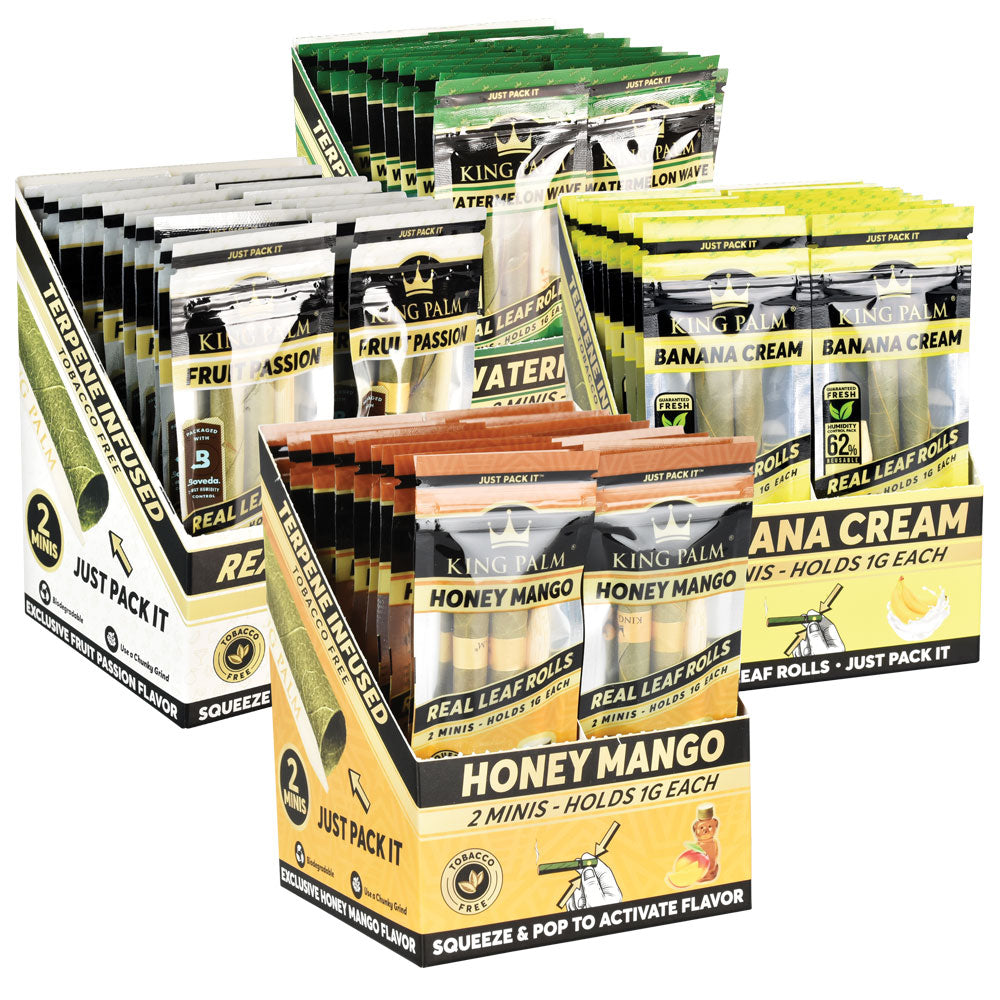 King Palms Hand Rolled Leaf Mini 2-pack display with various flavors front view