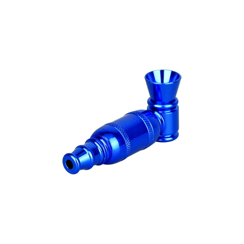 Blue Durable Aluminum Metal Hand Pipe, 3" Length, Angled Side View on White Background