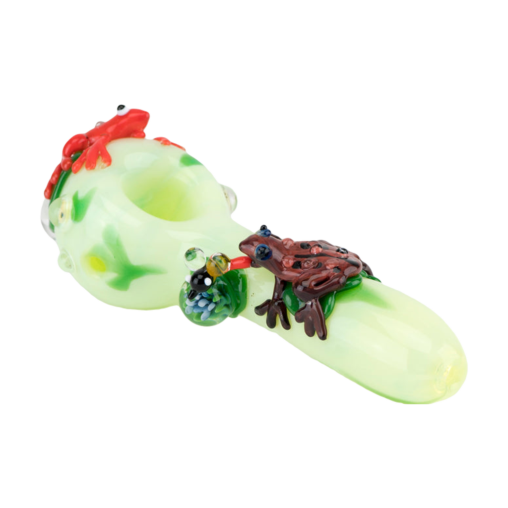 Empire Glassworks Ribbit Small Spoon Pipe with Intricate Frog Design on White Background