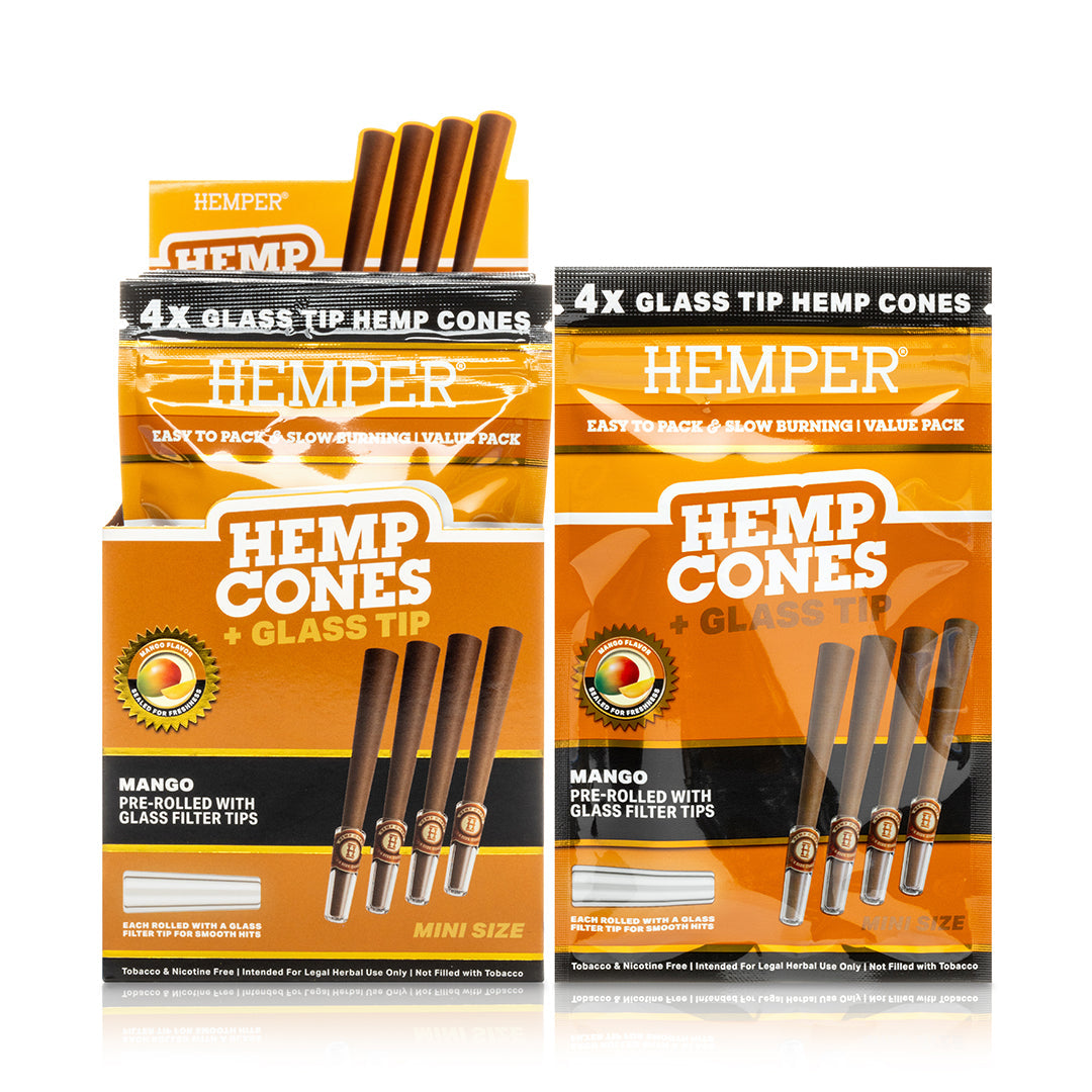Pre-Rolled 4PK Mini Size Glass Tipped Hemp Cones | 12ct Display